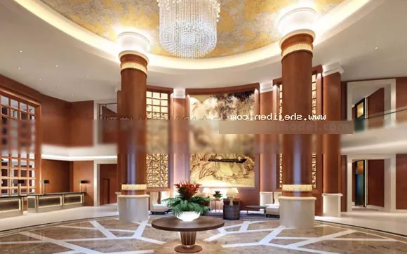 Hotel Lobby With Open Space On Ceiling 3d model