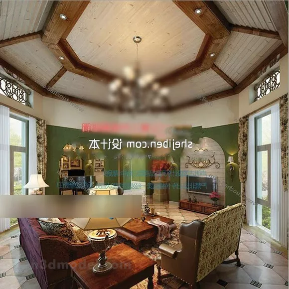 Living Room Country Style Interior 3d model Living Room Country Style Interior 3d model