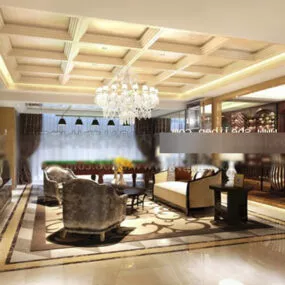 Western White Living Room Interior 3d model
