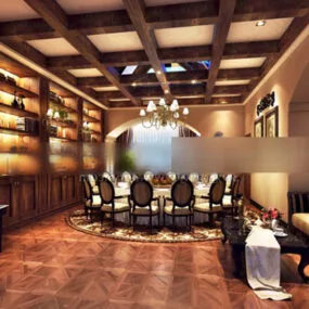 Wooden Restaurant Private Room Interior 3d model