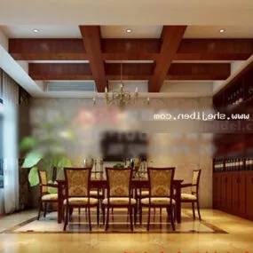 Wood Ceiling Restaurant Interior 3d model