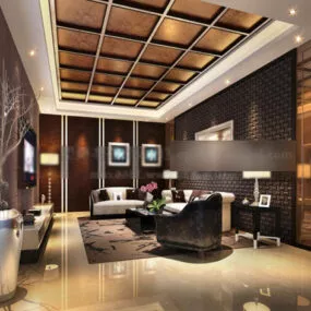 Wooden Style Private Room Interior 3d model