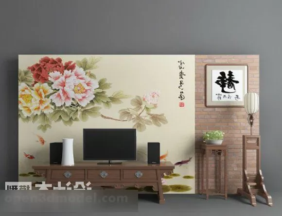 Furniture Tv Background Wall Interior 3d model Furniture Tv Background Wall Interior 3d model