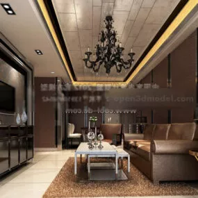 Wooden Retro Living Room Interior 3d model