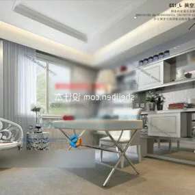 Contemporary Style Study Room Interior 3d model