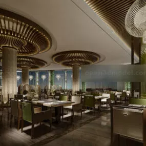 Contemporary Wooden Restaurant Interior 3d model