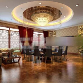 Wooden Style Restaurant Private Room Interior 3d model
