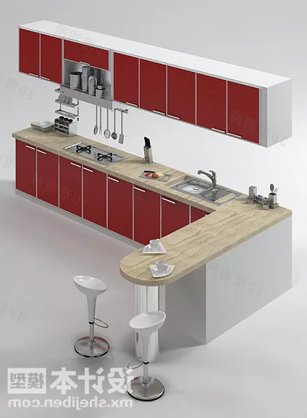 Kitchen Red Paint Cabinet Interior 3d model Kitchen Red Paint Cabinet Interior 3d model