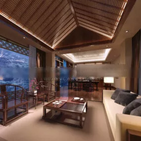 Chinese Style Executive Office Interior 3d model