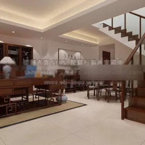 Chinese Style Study Room Interior V8 3d model