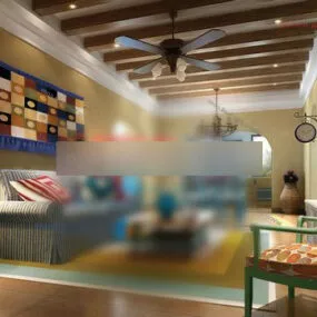 Mid Century Living Room Interior 3d model