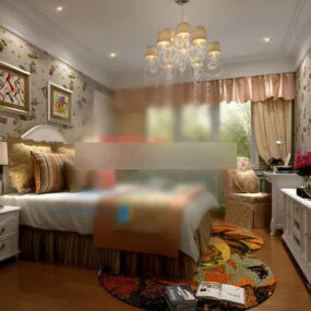 European Country Style Bedroom Design Interior 3d model