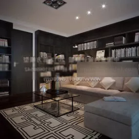 Modern Study Room Book Shelves Interior 3d model