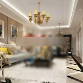 European Chandelier Living Room Interior 3d model
