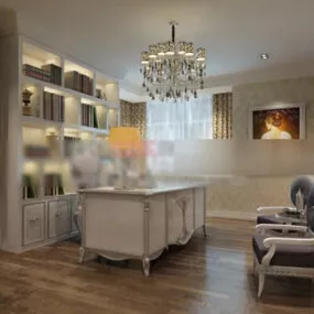 Modern Western Study Room Interior 3d model