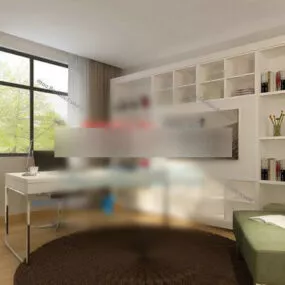 White Modern Study Room Interior 3d model