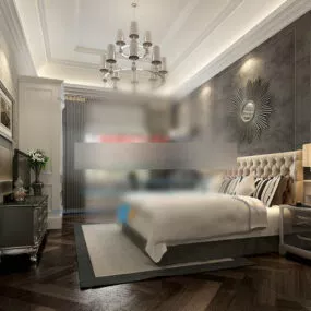 European Bed Style Bedroom Interior 3d model