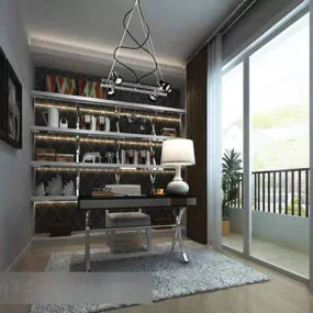 Modern Study Room Bookcase Interior 3d model