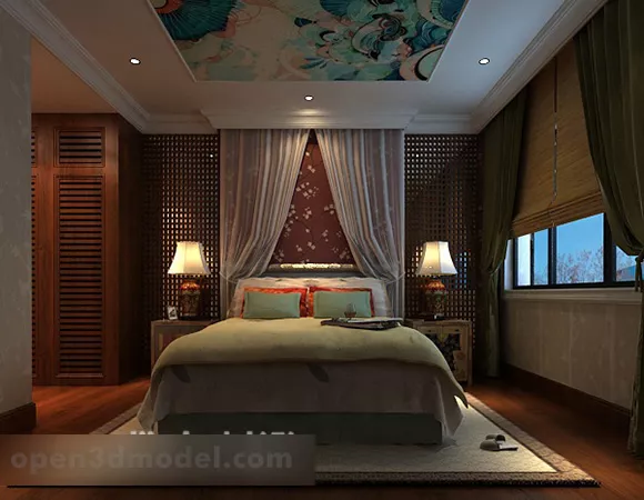 Ceiling Painting Chinese Style Bedroom Interior 3d model Ceiling Painting Chinese Style Bedroom Interior 3d model