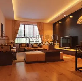 Warm Modern Style Living Room Interior 3d model