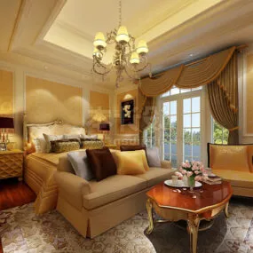 European Warm Style Bedroom Interior 3d model