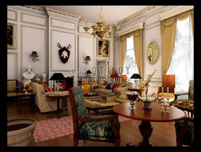 European Living Room Vintage Design Interior 3d model European Living Room Vintage Design Interior 3d model