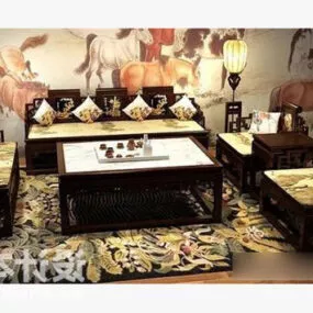 Table And Chair Combination With Carpet Interior 3d model