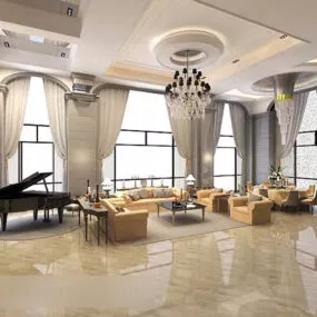 European Villa Big Living Room Interior 3d model