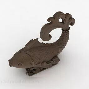Wooden Carved Carp Ornament 3d model
