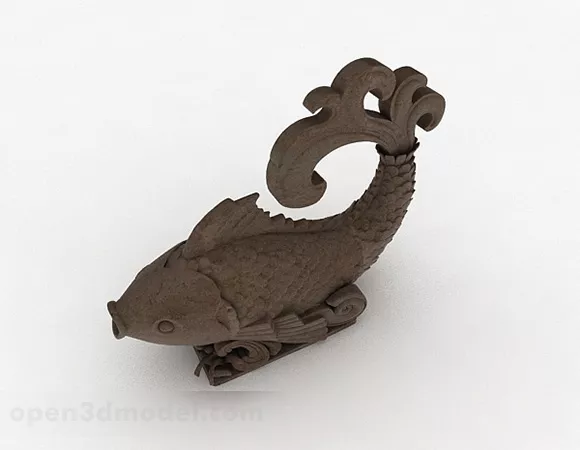 Wooden Carved Carp Ornament 3d model Wooden Carved Carp Ornament 3d model
