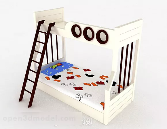 White Upper Lower Single Bunk Bed 3d model White Upper Lower Single Bunk Bed 3d model