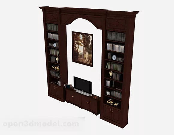 European Dark Brown Wooden Tv Cabinet 3d model European Dark Brown Wooden Tv Cabinet 3d model