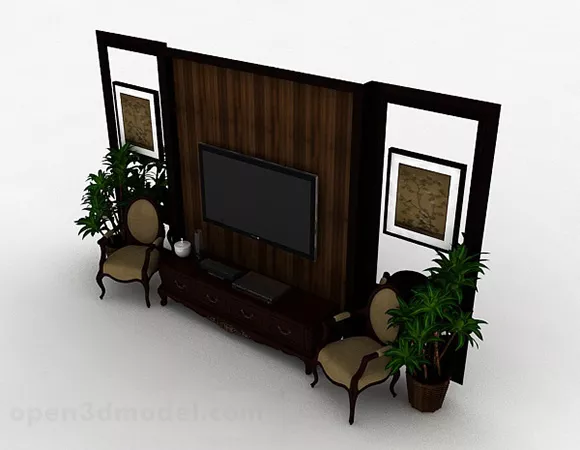 Chinese Brown Wooden Tv Cabinet V2 3d model Chinese Brown Wooden Tv Cabinet V2 3d model