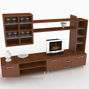 Brown Wooden Tv Cabinet V2 3d model