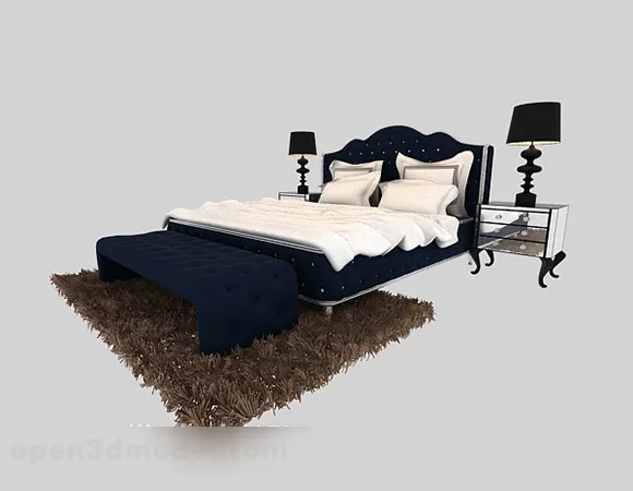 Double Bed Vintage Style 3d model Double Bed Vintage Style 3d model