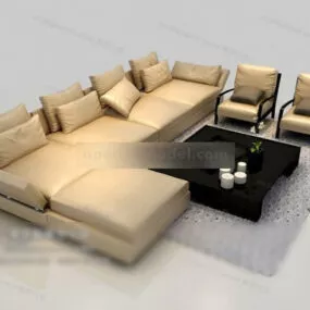 Beige Leather Combination Sofa 3d model