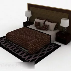 Brown Wooden Double Bed V1 3d model
