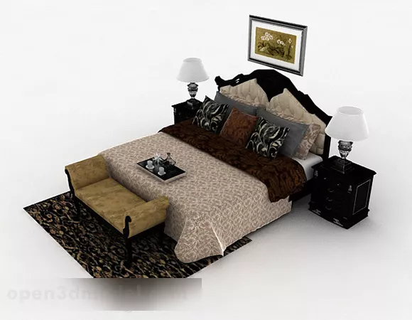 European Style Home Double Bed 3d model European Style Home Double Bed 3d model