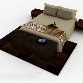Brown Double Bed V2 3d model