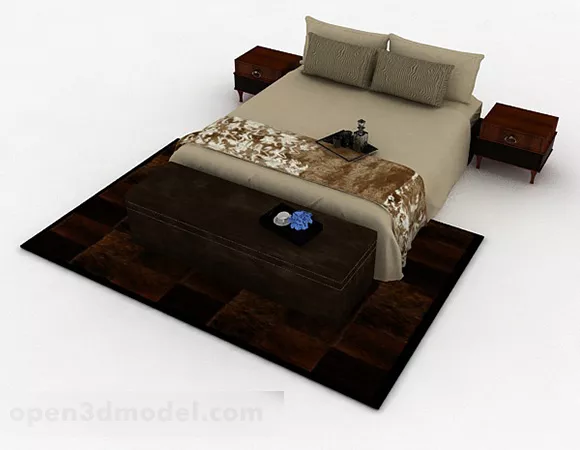 Brown Double Bed V2 3d model Brown Double Bed V2 3d model