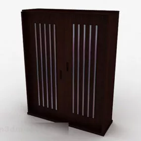 Dark Brown Wooden Wardrobe 3d model