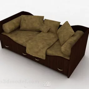 Brown Wooden Single Bed V1 3d model