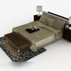 Brown Home Double Bed V3 3d model