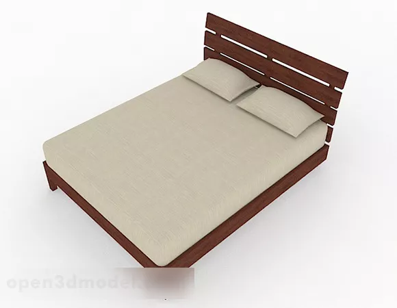 Wooden Simple Double Bed 3d model Wooden Simple Double Bed 3d model