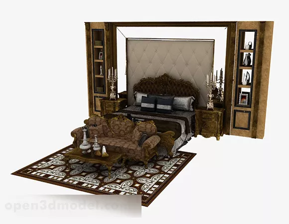 European Classical Double Bed V3 3d model European Classical Double Bed V3 3d model