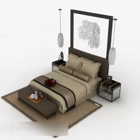 Brown Double Bed V4 3d model