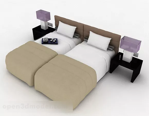 Hotel Twin Bed V1 3d model Hotel Twin Bed V1 3d model