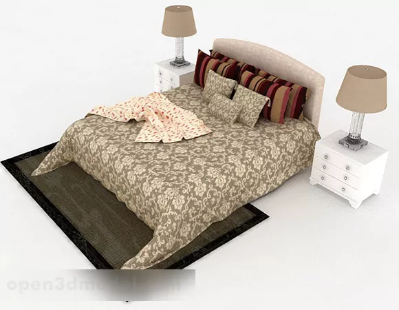 Brown Home Double Bed V4 3d model Brown Home Double Bed V4 3d model
