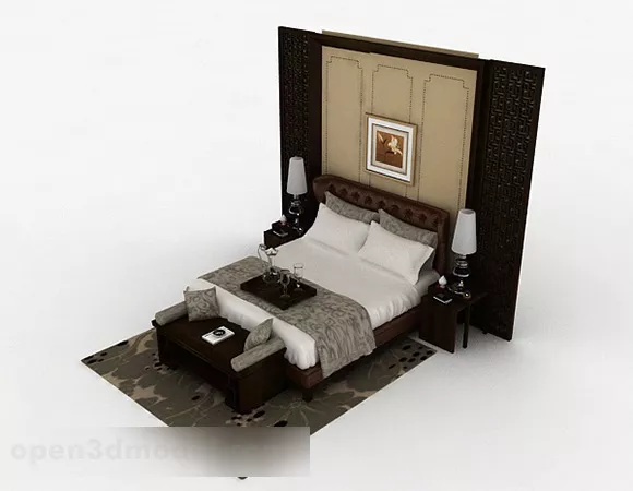 Home Wooden Double Bed V1 3d model Home Wooden Double Bed V1 3d model