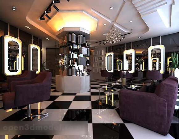 Hair Salon Interior V2 3d Model - .Max, .Vray - Open3dModel